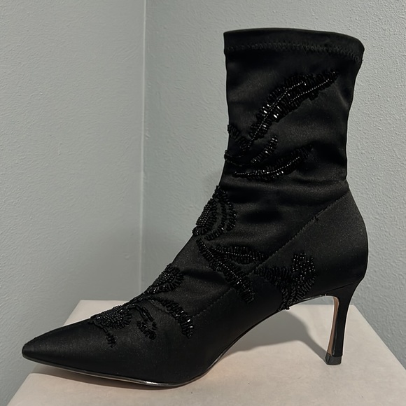Zara Basics Black Satin Beaded Booties Boots - Picture 6 of 14